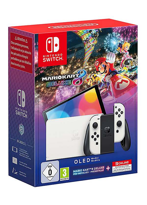 Nintendo Switch HW OLED White with Mario Kart Bundle 12 Months Nintendo Switch Online Membership Booster Pass Set 7